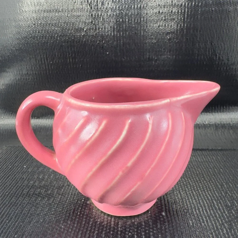 Antique American Pottery USA‎ Mauve Swirl Pattern Small Pitcher Creamer Vintage